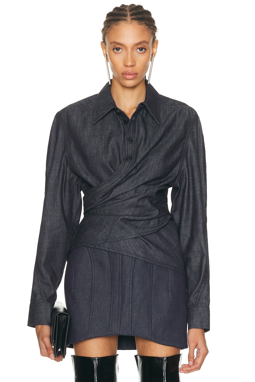 Mugler Long Sleeve Top in Raw Blue - Blue. 36 also