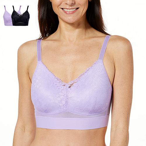 2-pack Molded Cup Bra with Lace Overlay - Dusk Sky/Beige