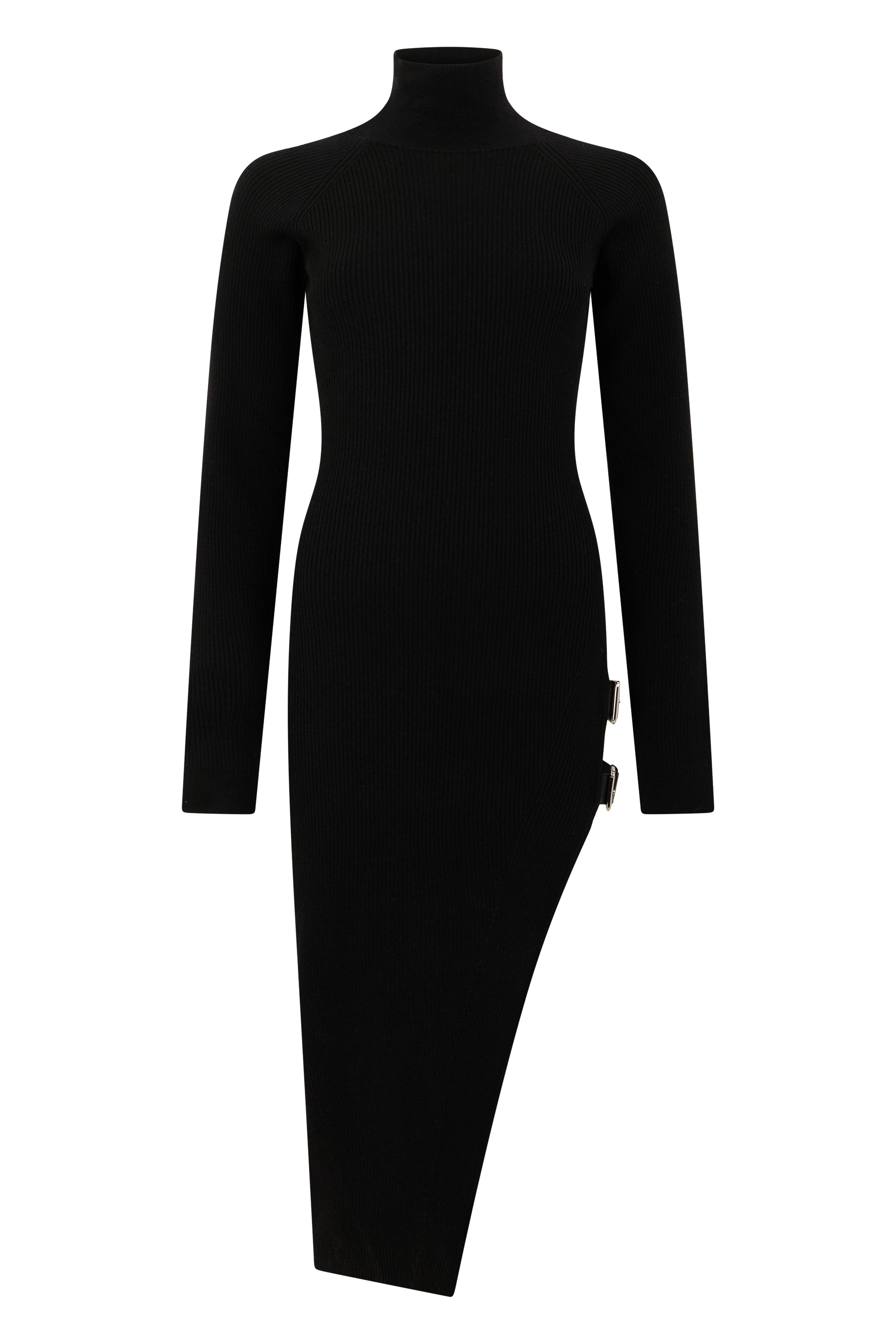 Elegant Fitted Midi Dress with Asymmetric Cut