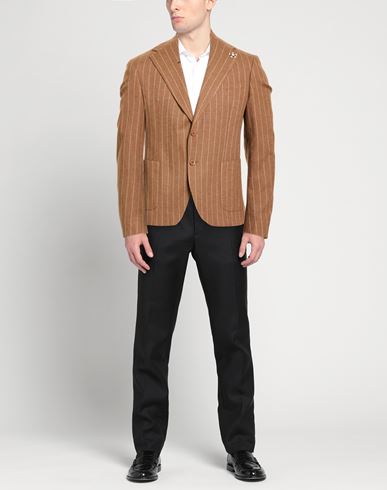 Man Blazer Brown Size 42 Polyester, Linen, Viscose, Elastane