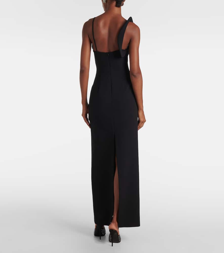 Floral-appliqué wool-blend maxi dress
