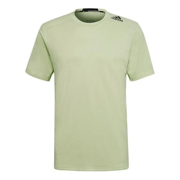 Men's Solid Color Logo Printing Round Neck Short Sleeve Green T-Shirt