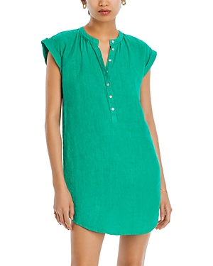 Linen Cap Sleeve Henley Mini Dress