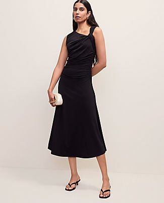 Ann Taylor Asymmetric Twist Shoulder Midi Dress