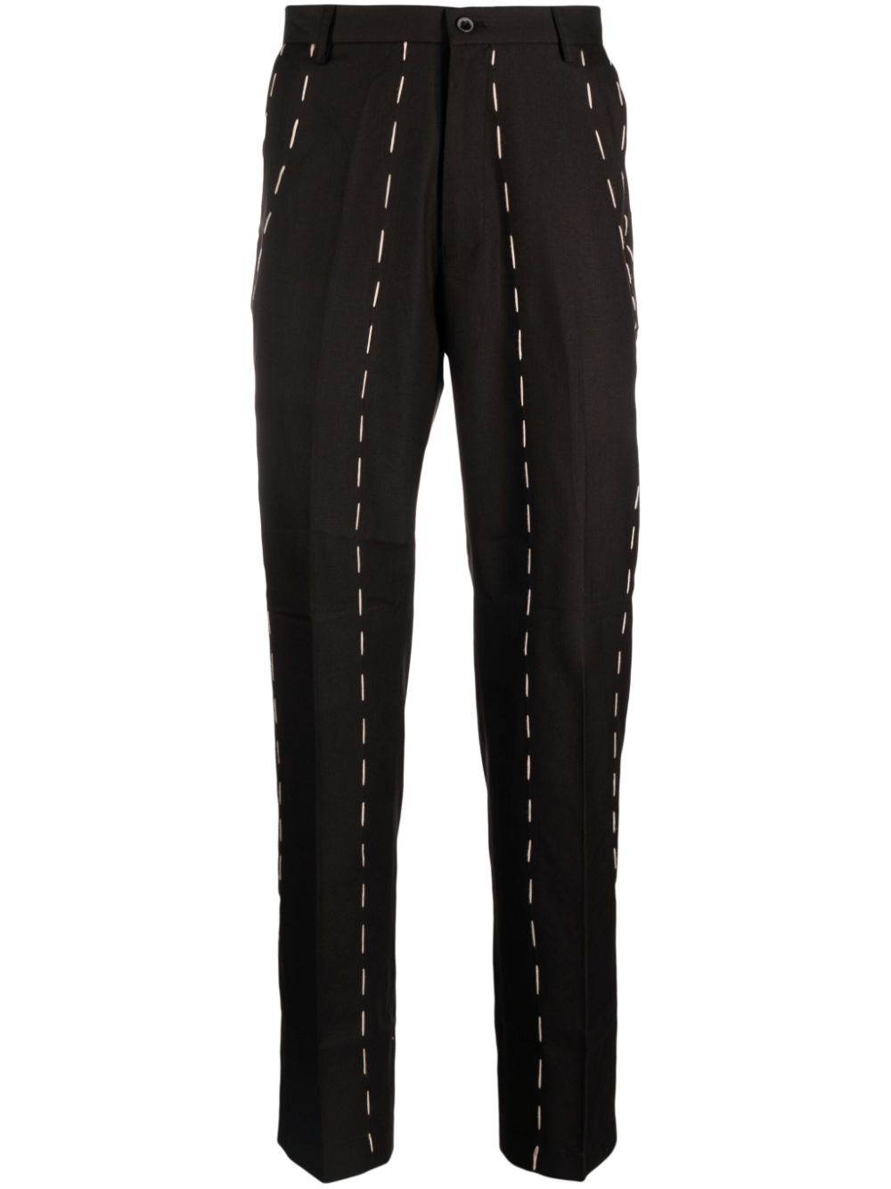 Contrast-stitching straight-leg trousers - Black