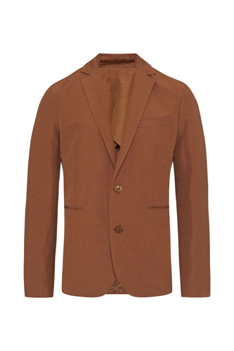 Linen-Cotton Blend Blazer — Brown