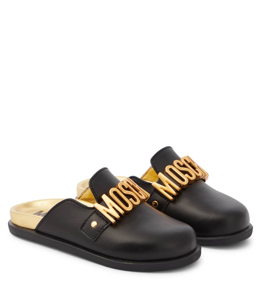 Moschino Kids Logo leather mules