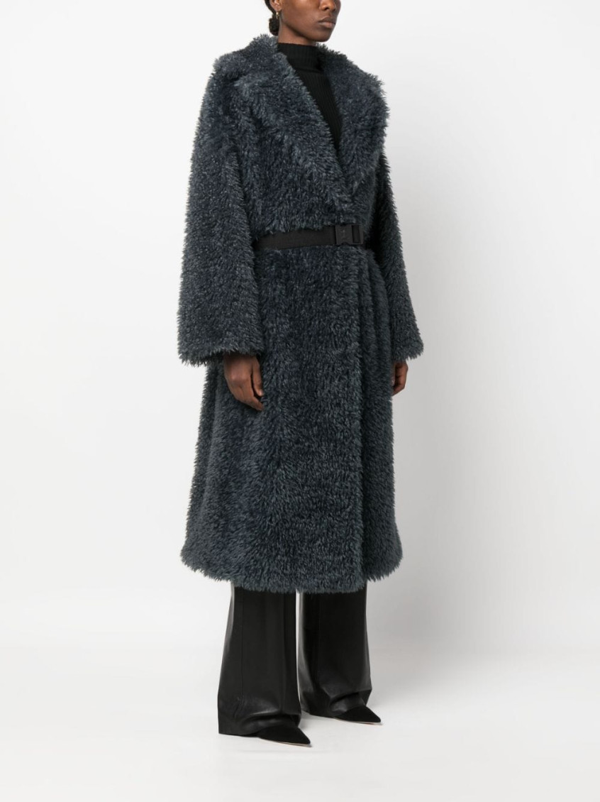 -Belted Fake Coat Pellicce Grigio-Donna