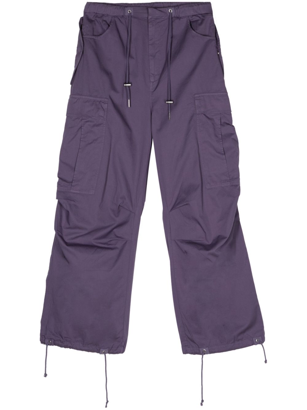 Drawstring-waist cotton cargo pants - Purple