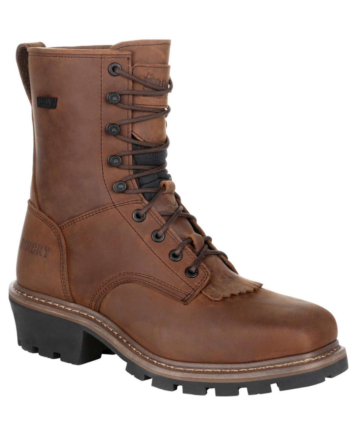 Men's Square Toe Logger Waterproof Work Boot - Dark brown