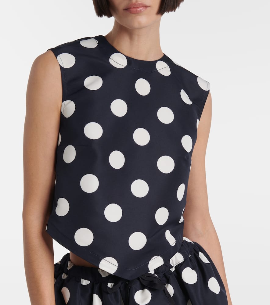 Polka-dot open-back faille crop top