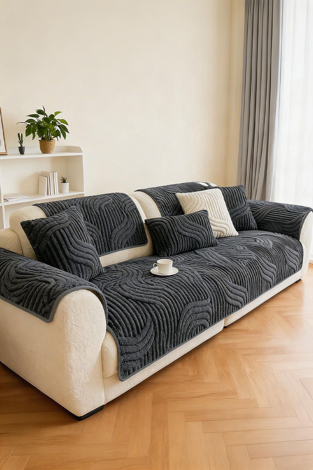 Living and Home Unisex Non-Slip Sofa Cover in Durable Polyester in Dark Grey | : x