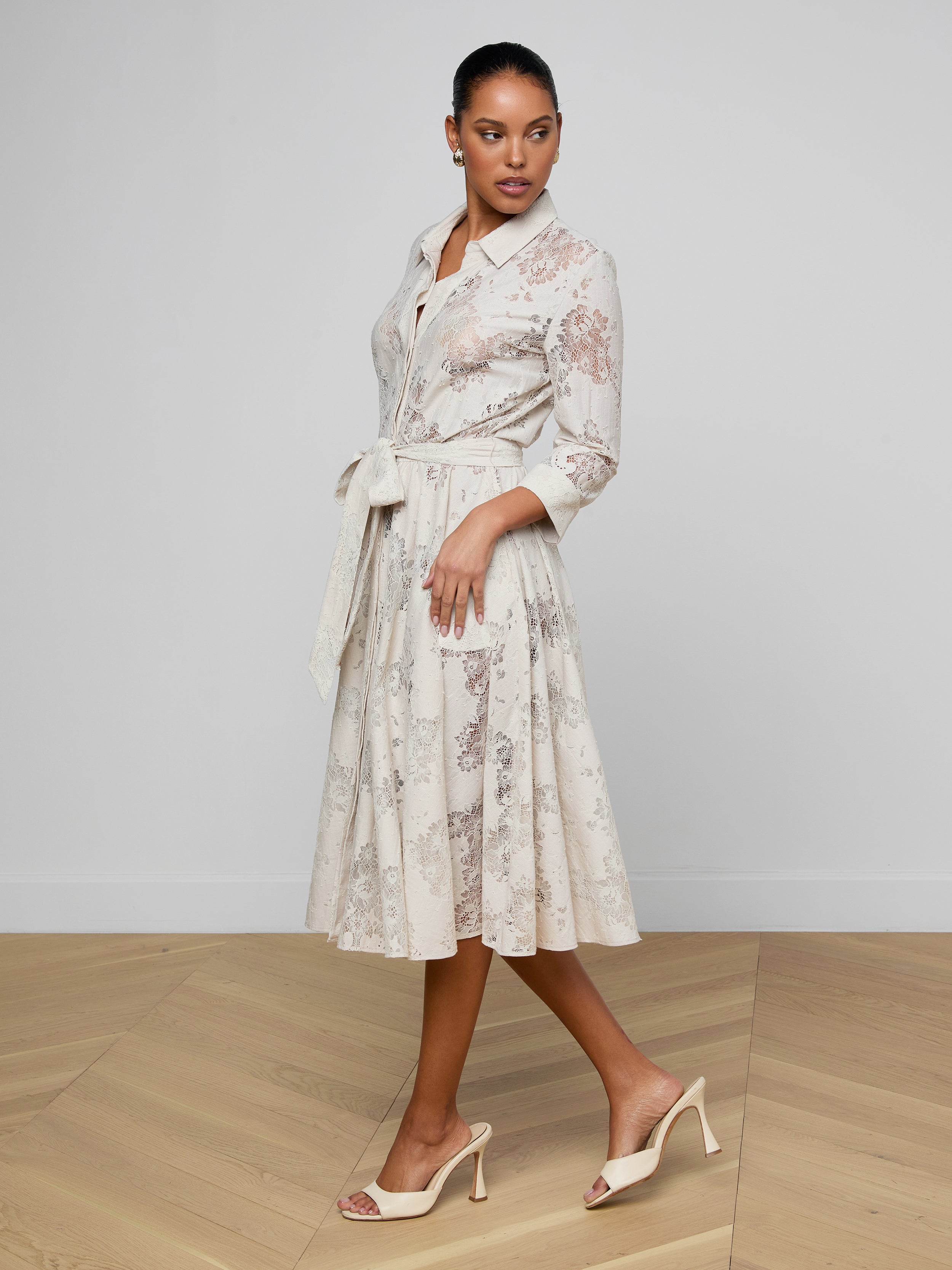 Ralphie Lace Midi Dress In Champagne