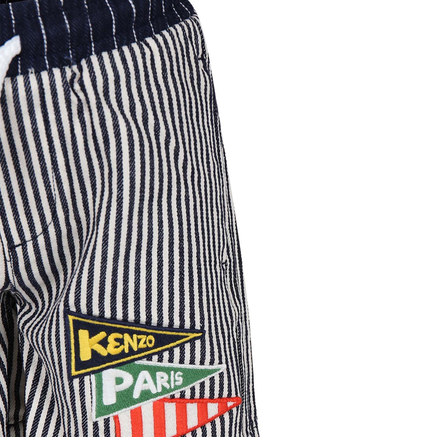 Logo-appliqué striped cotton shorts - Blue