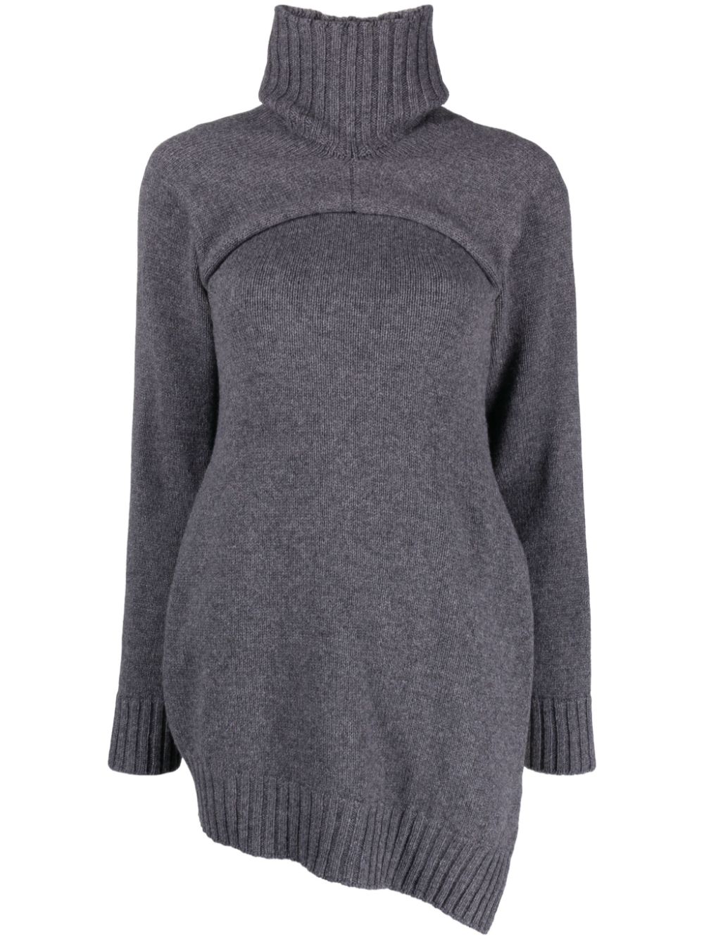 Detachable-panel ribbed-knit jumper - Neutrals