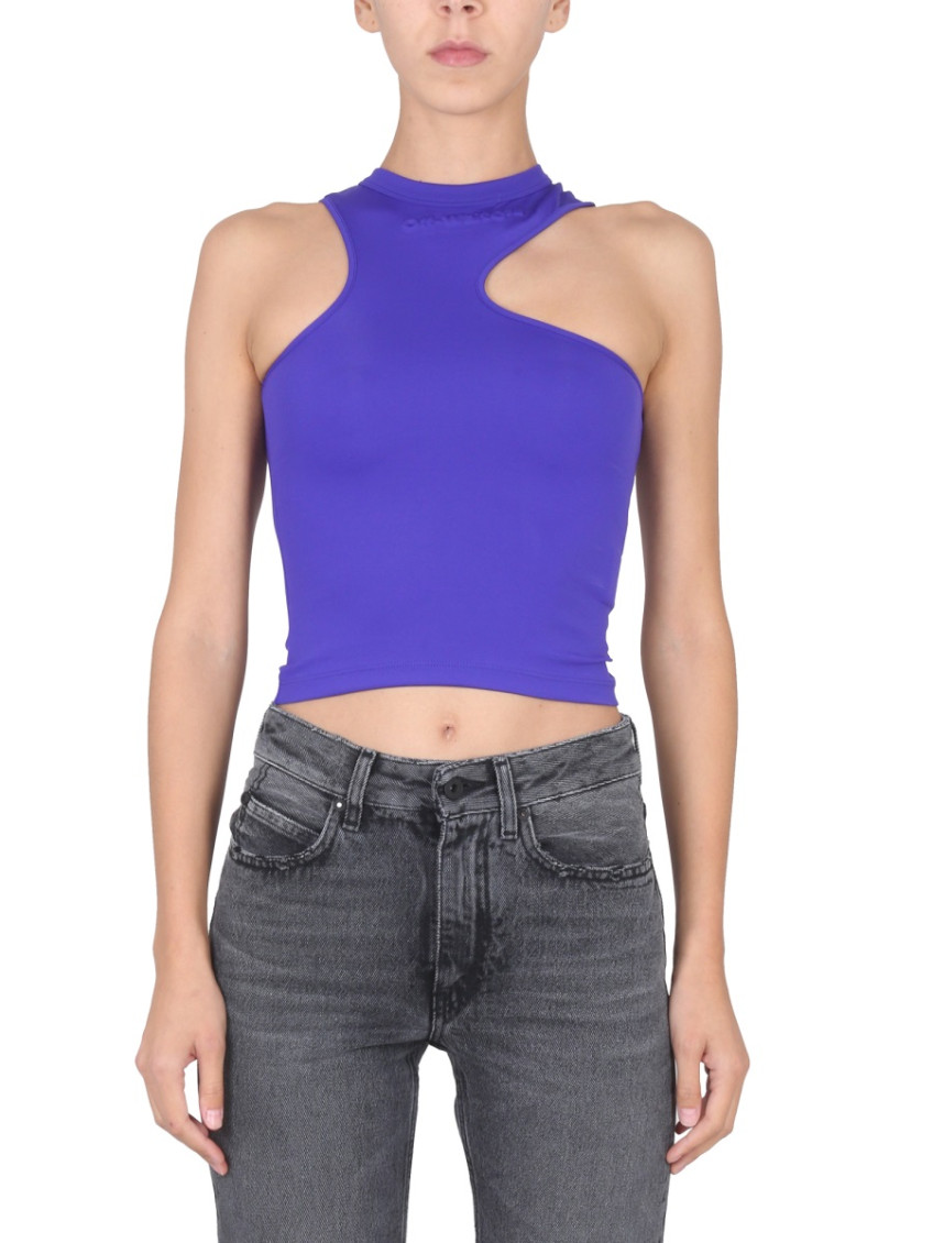 Embroidered-logo asymmetric tank top - Purple