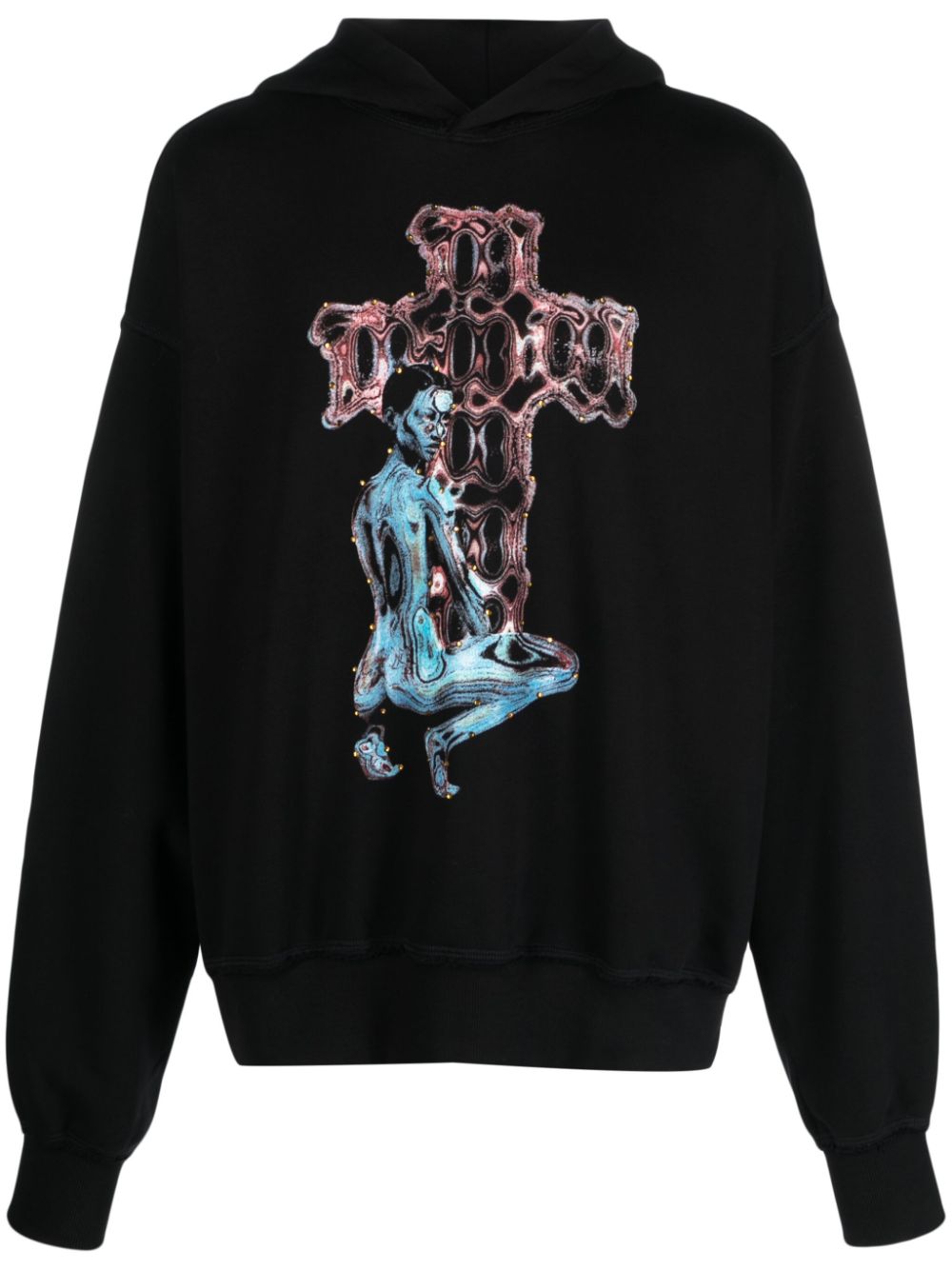 Graphic-print cotton-blend hoodie - Black