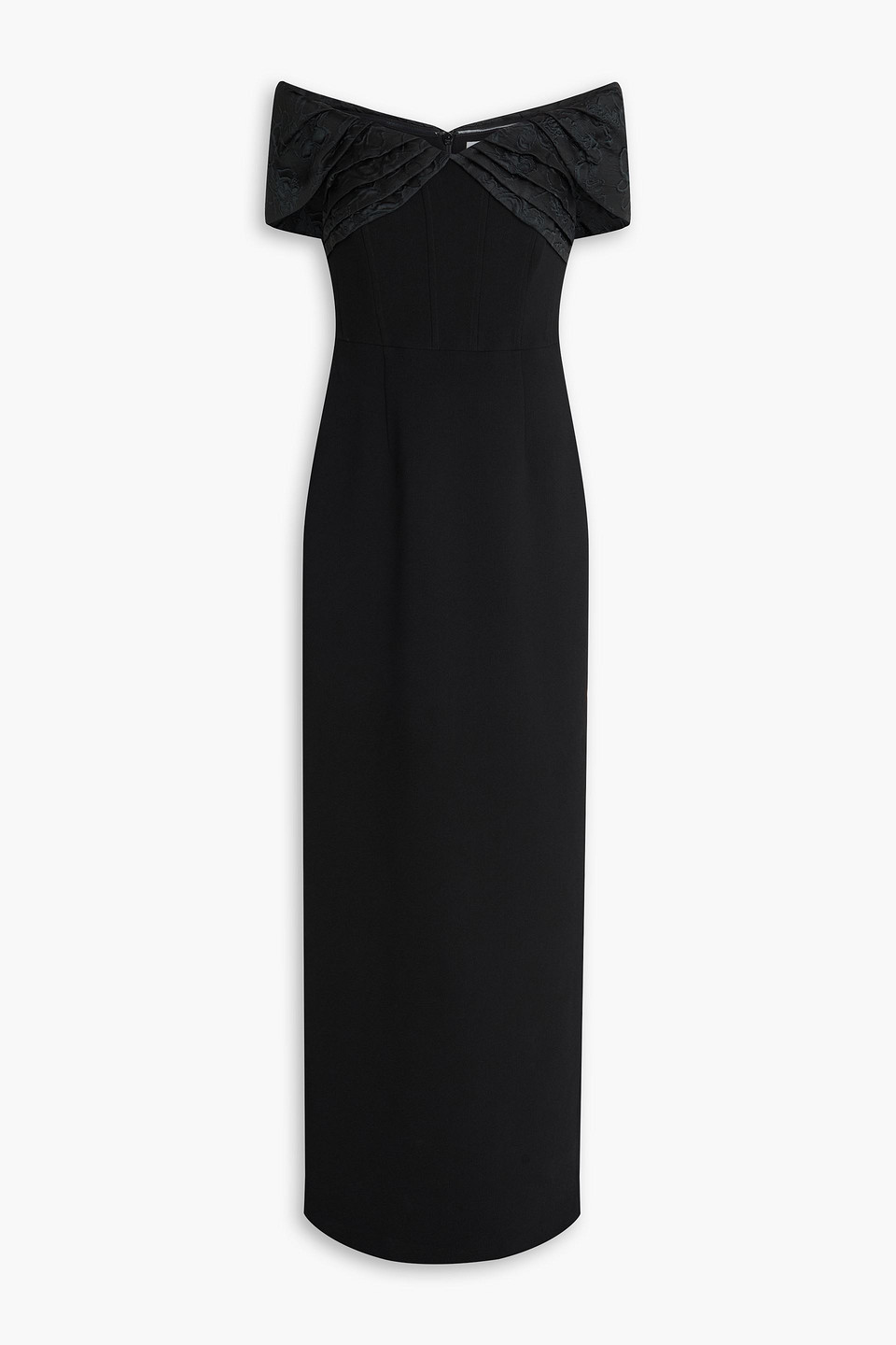 Athena off-the-shoulder cloqué-paneled crepe gown - Black - UK 8