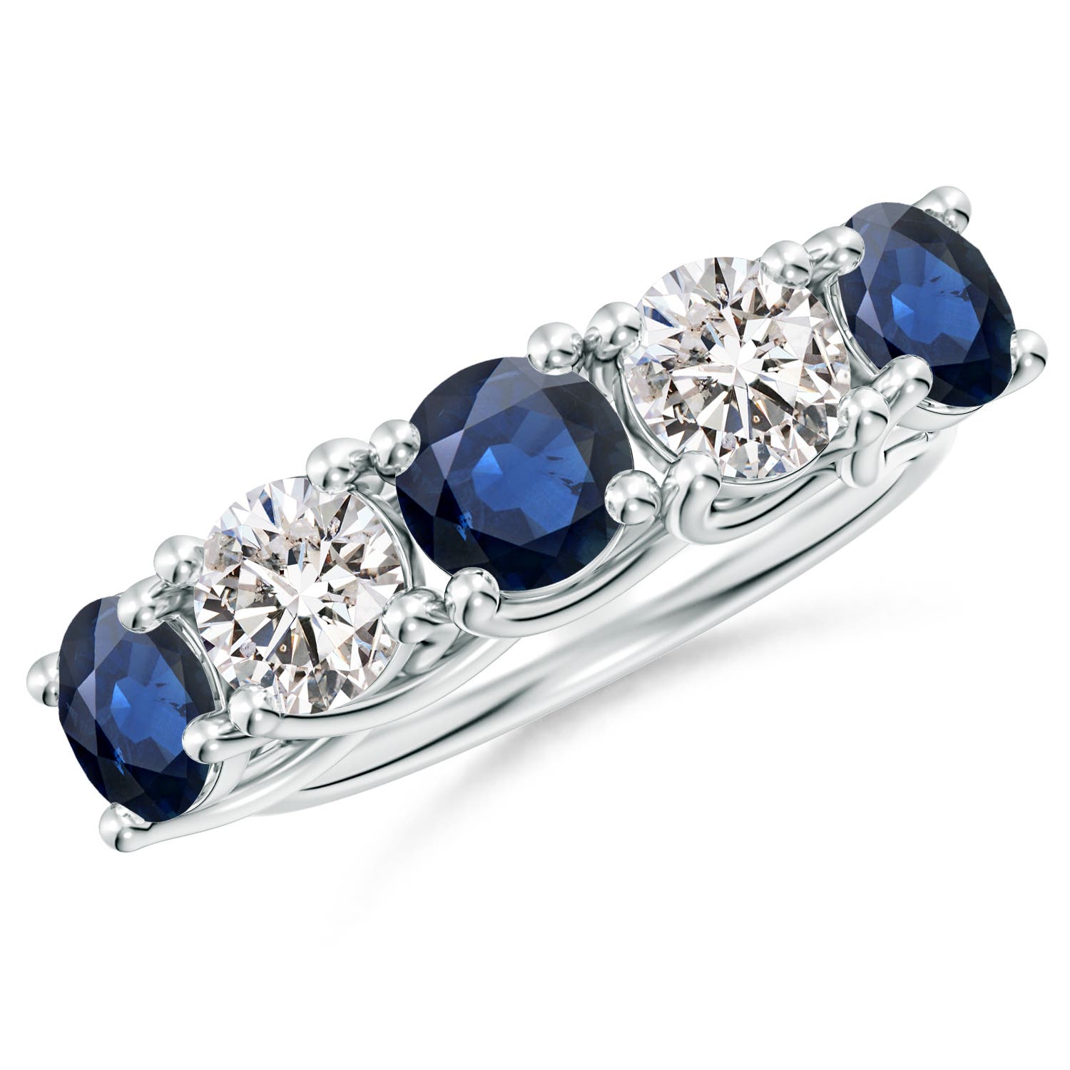 Angara 2.1 Carats Half Eternity Five Stone Sapphire and Diamond Wedding Band in 18K White Gold