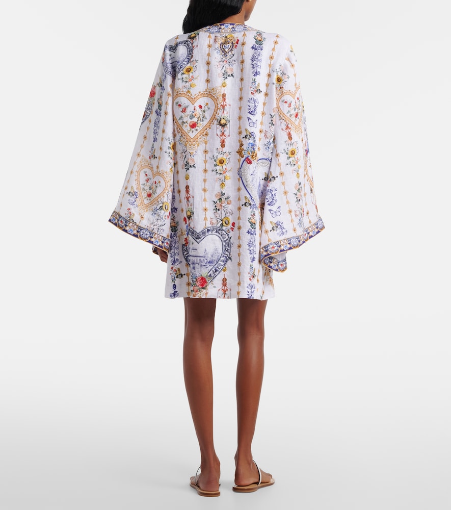 Cutout printed linen kaftan