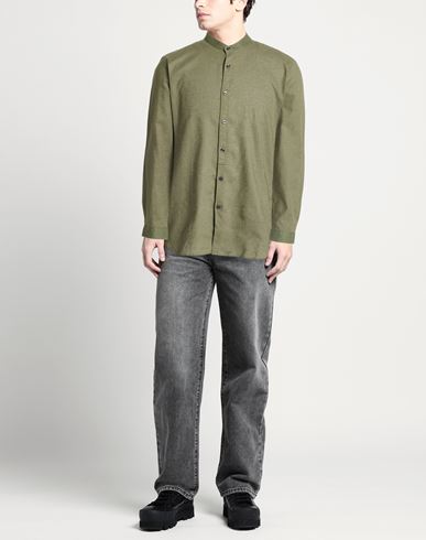 Man Shirt Military green Size 17 Linen, Cotton