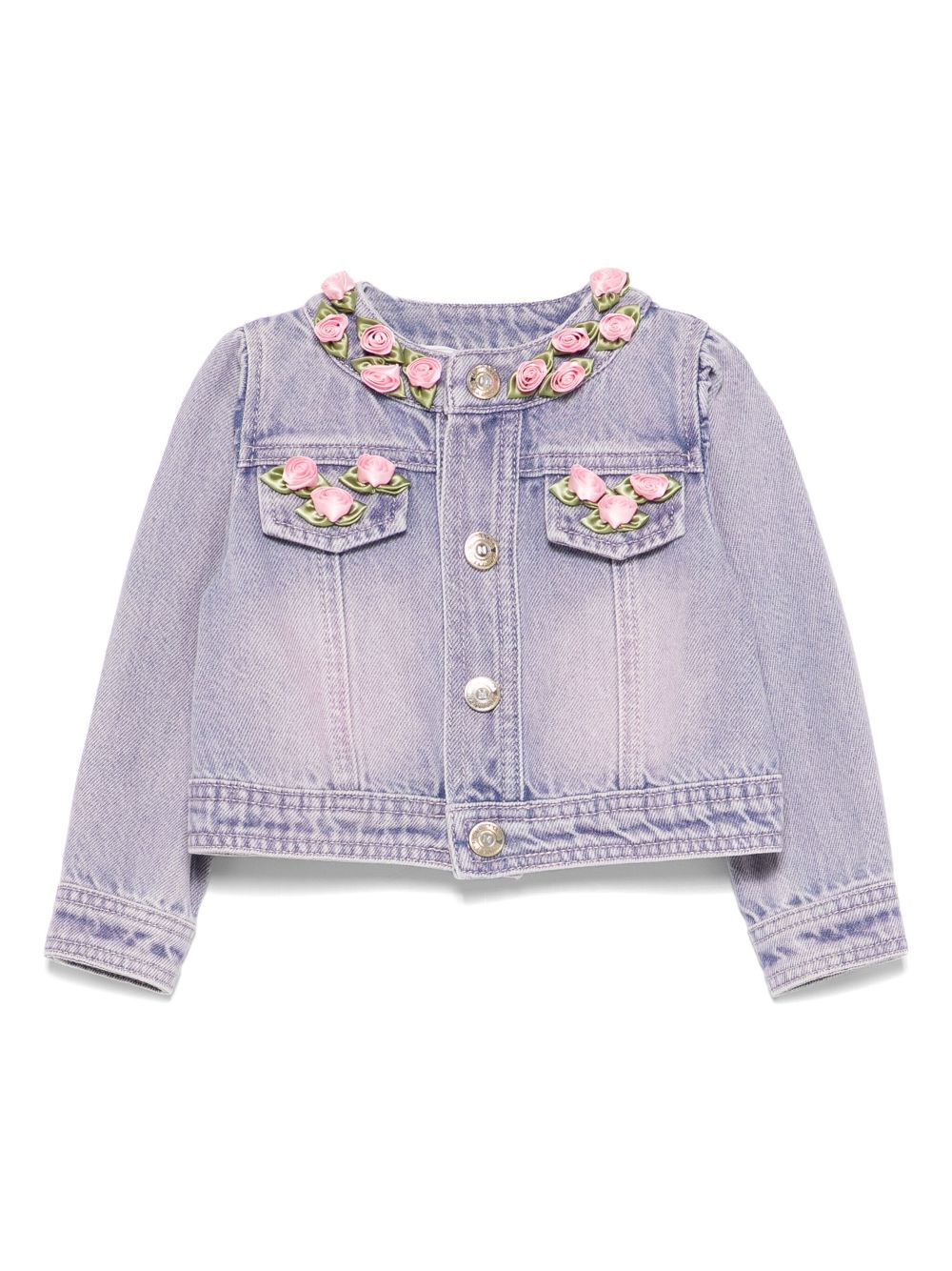 Floral-appliqué denim jacket - Purple