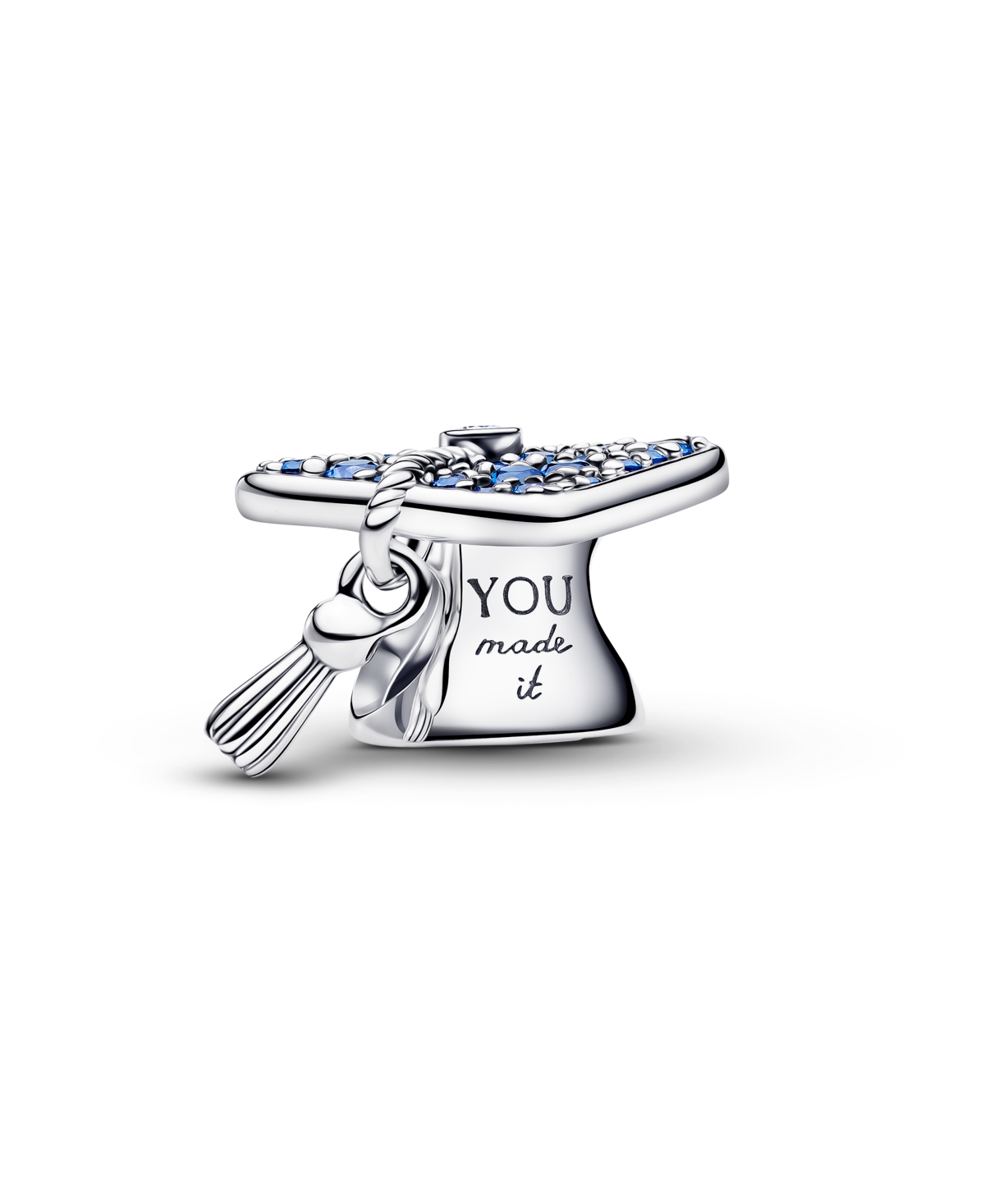 Sparkling Blue 2026 Graduation Cap Charm - Sterling Silver