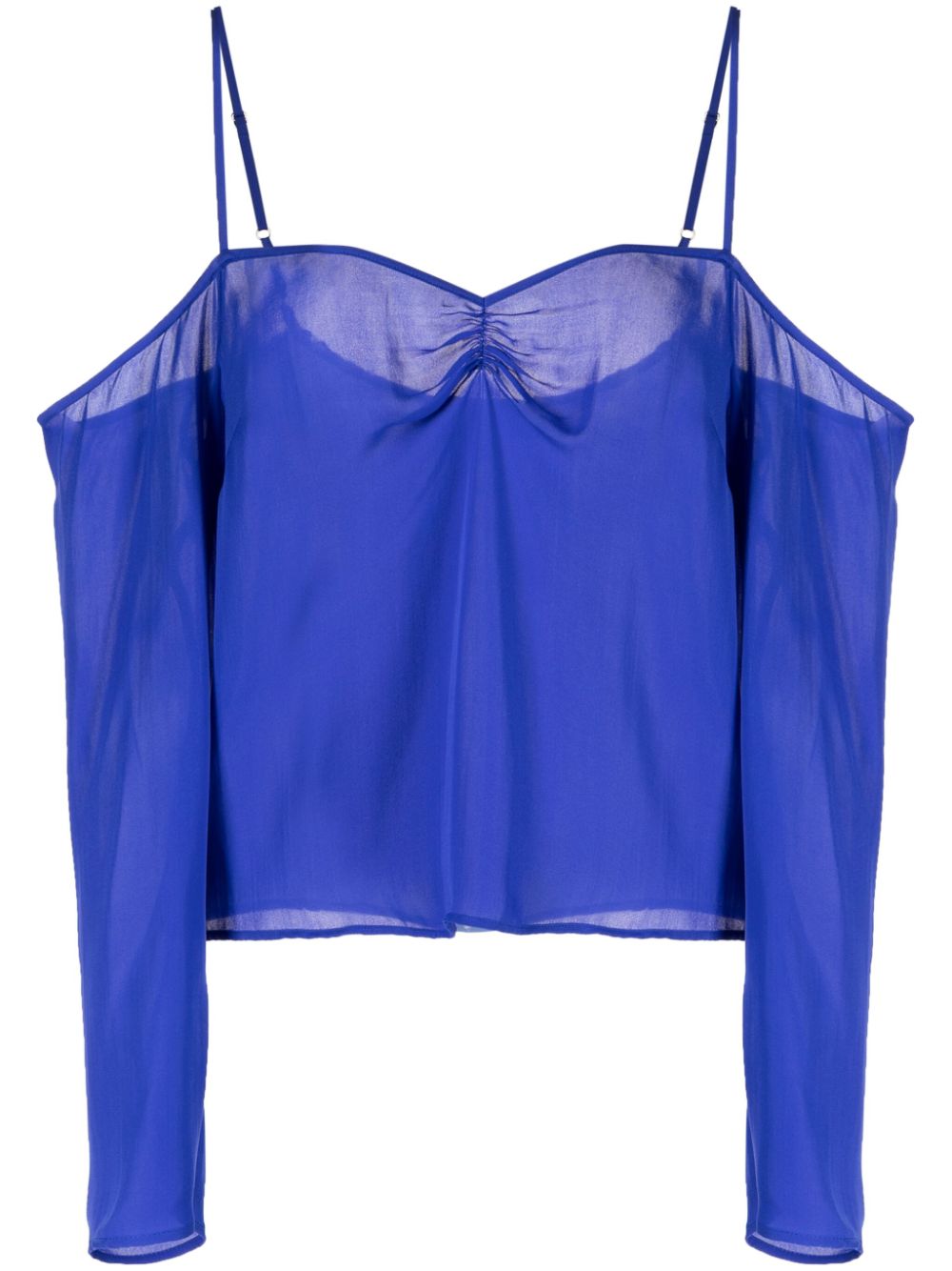 Gathered cold-shoulder silk blouse - Blue
