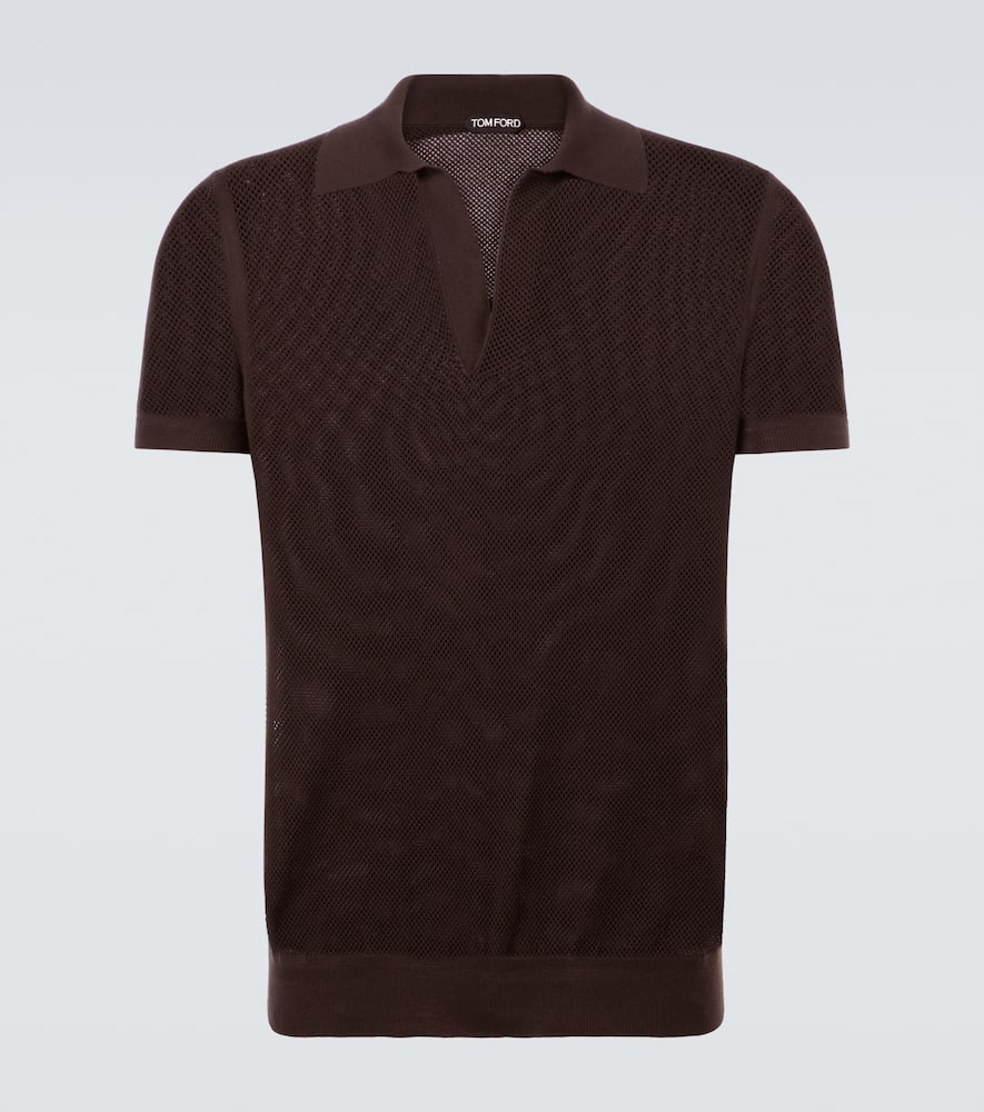 Semi-sheer cotton and silk polo shirt