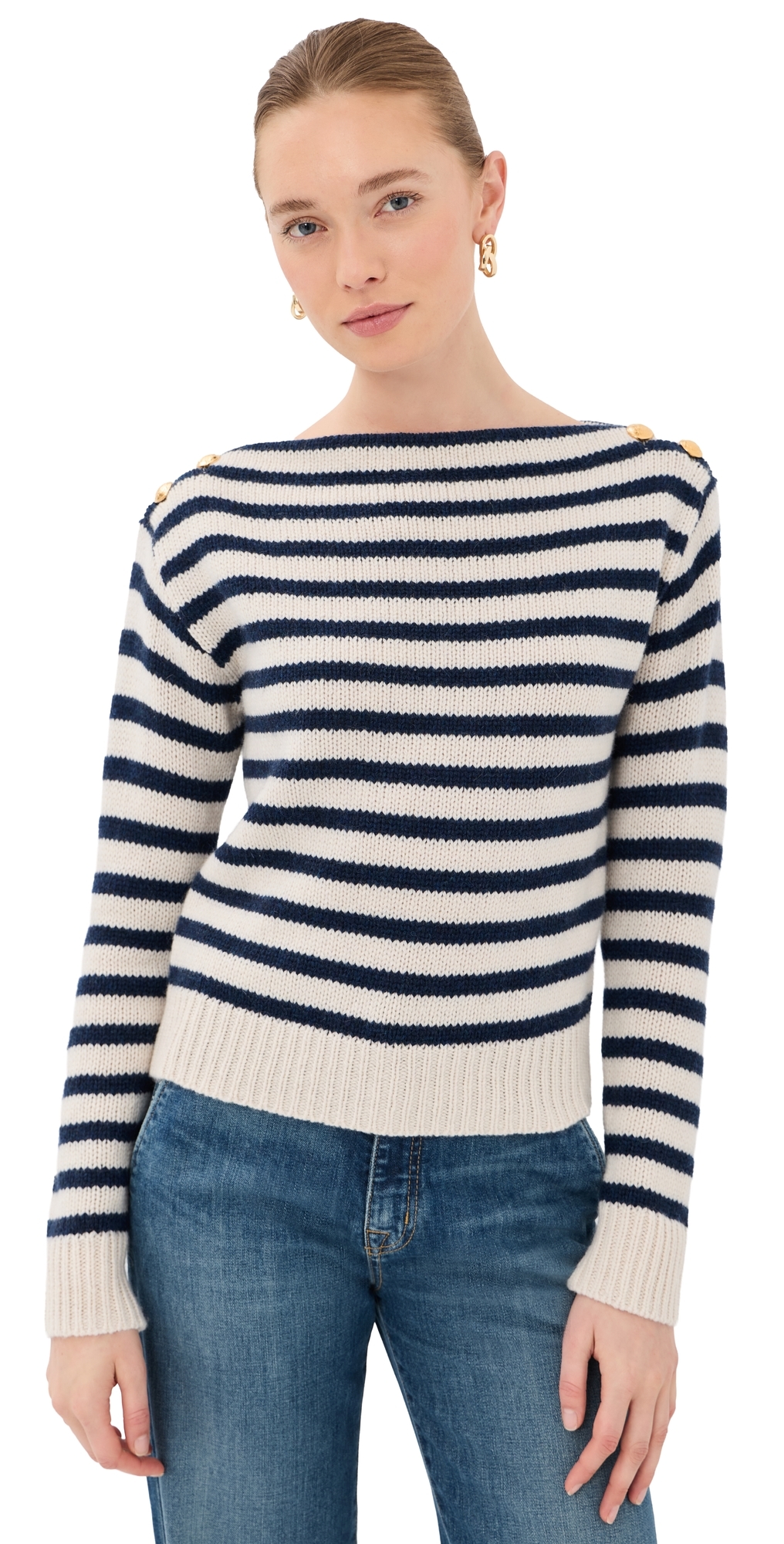 Tandy Cashmere Sweater Ivory/Marine Stripe