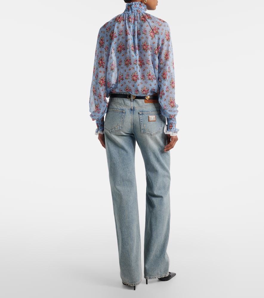Leather-trimmed straight jeans