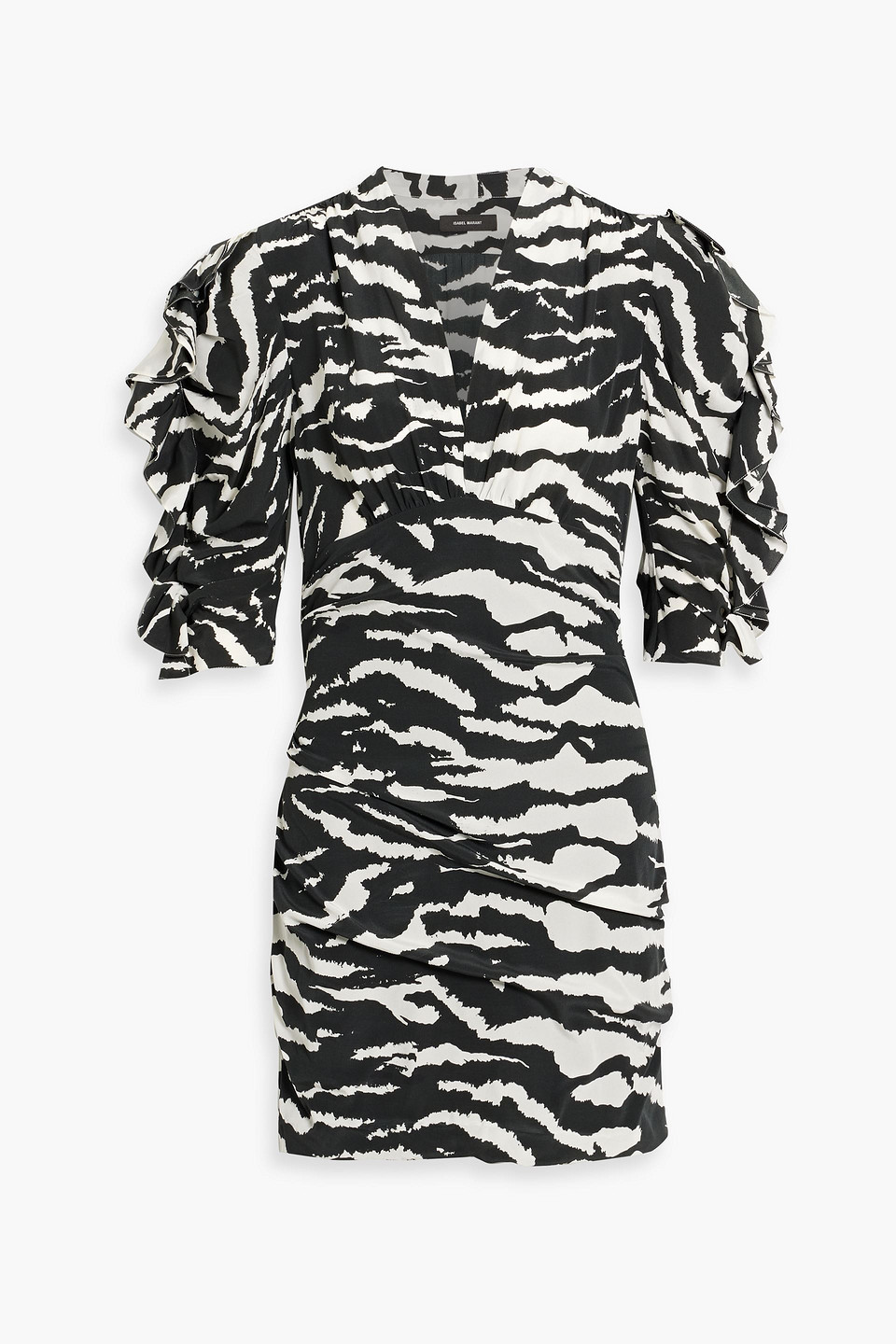 Farah ruched zebra-print silk-blend crepe de chine mini dress