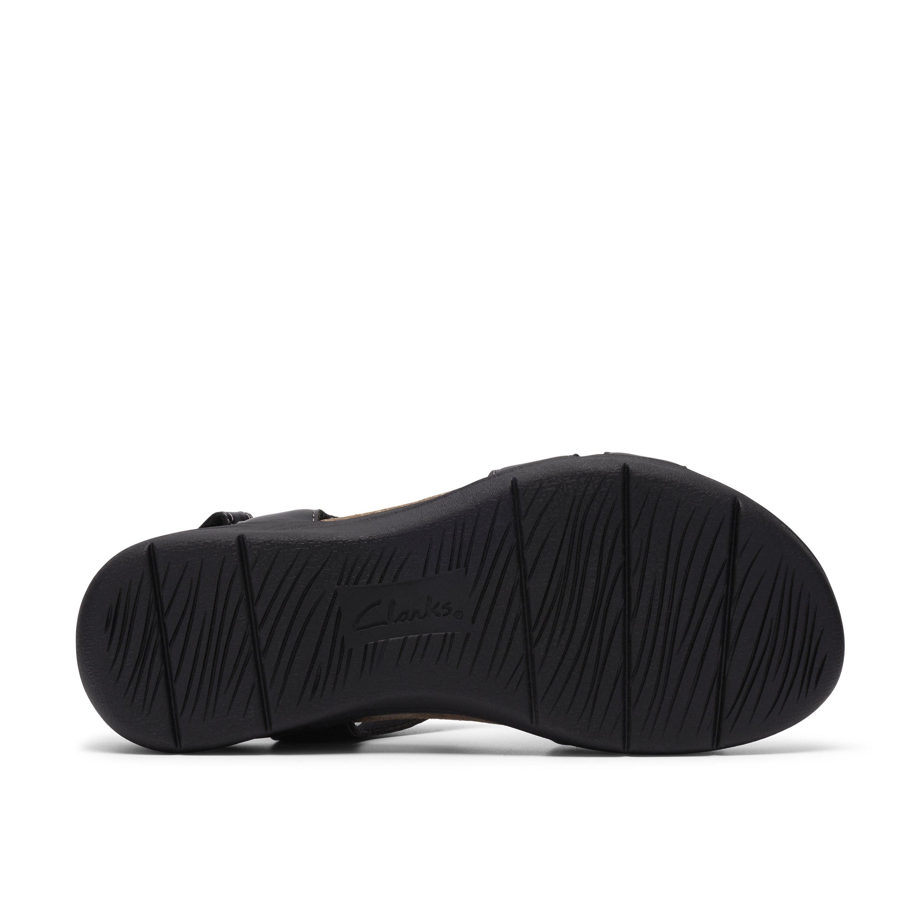 Clarks April Cove Black Leather Flat Sanda