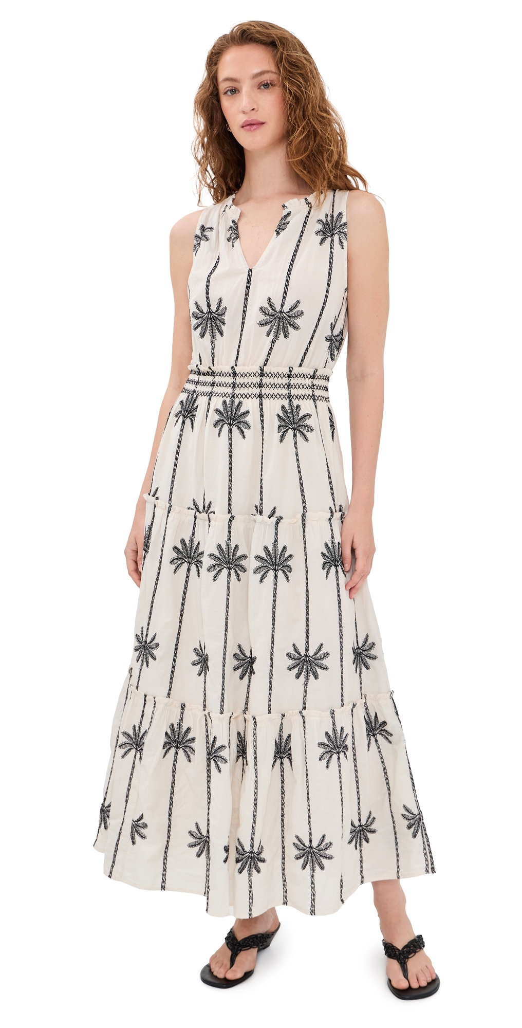 Loulou Dress Embroidered Palms