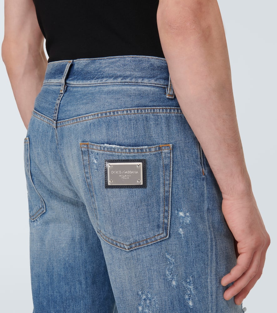 Distressed straight jeans