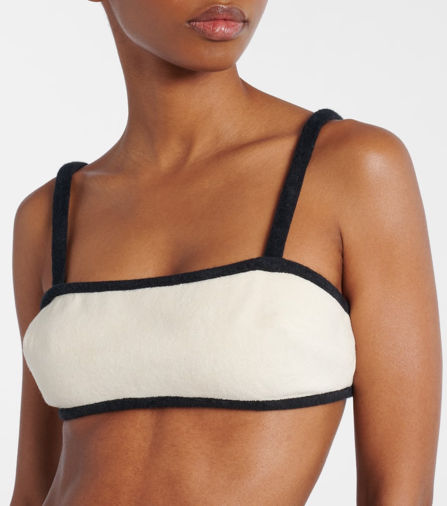 Cotton-blend terry bikini top