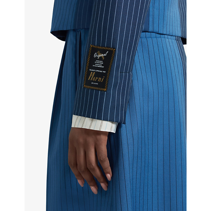 Womens Blumarine Stripe-pattern Brand-patch Regular-fit Wool Jacket 8