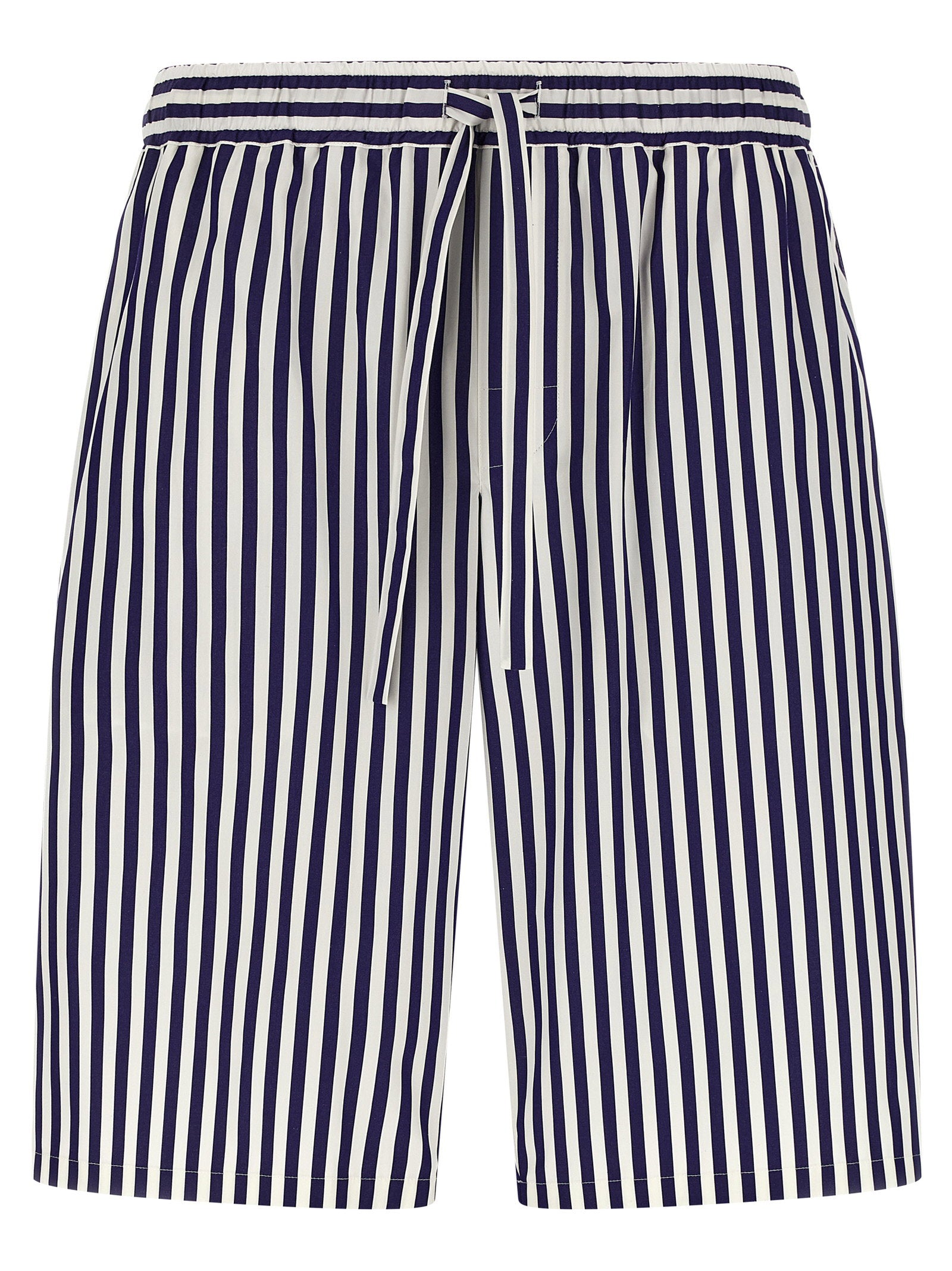 Striped Cotton-Silk Poplin Bermuda Shorts — Navy