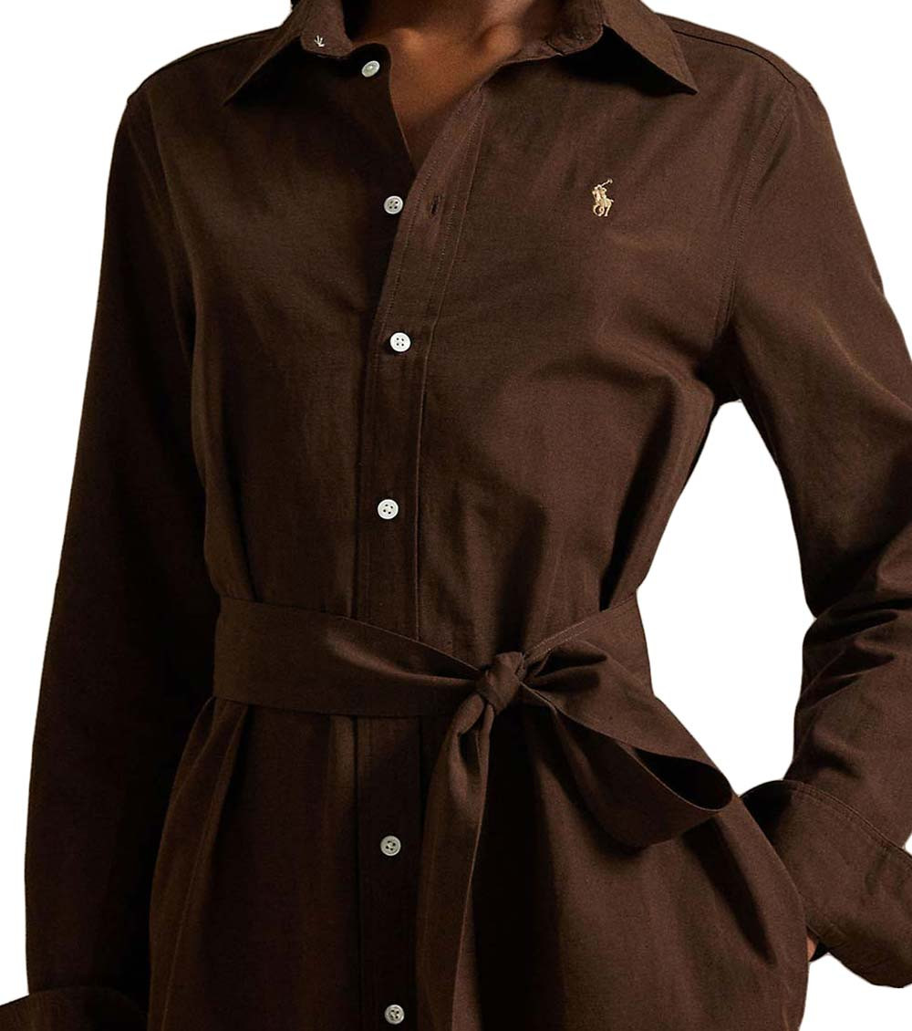 Brown Embroidery logo Shirt Dress