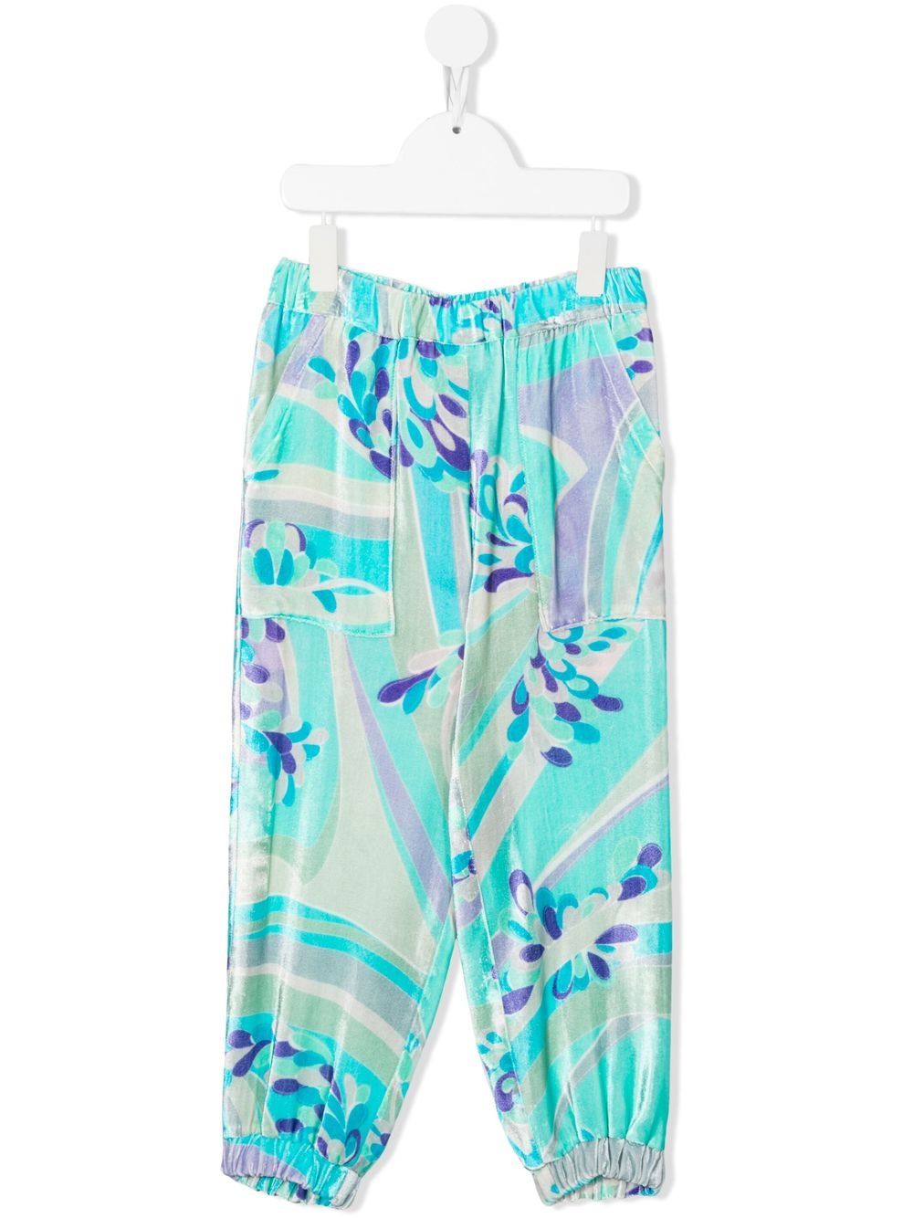 Abstract-print velvet trousers - Blue