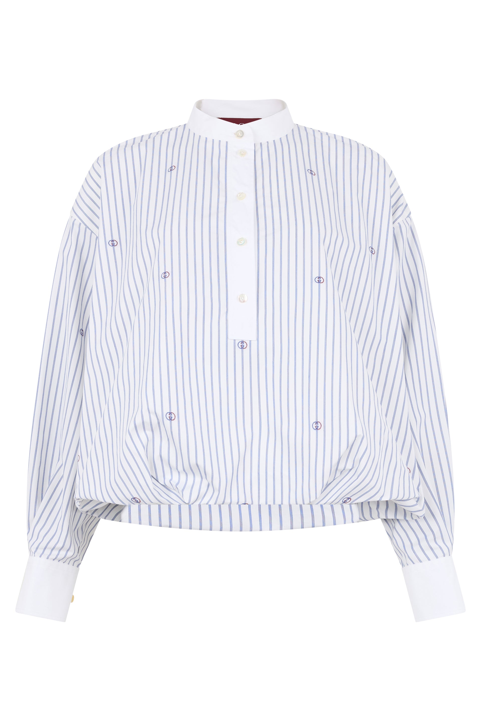 Mini Cropped Button-Up Blouse with Embroidery