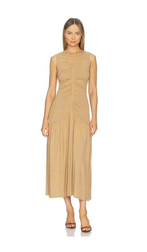 NAADAM Cotton Cashmere Long Ruched Dress in Tan. - M also in L