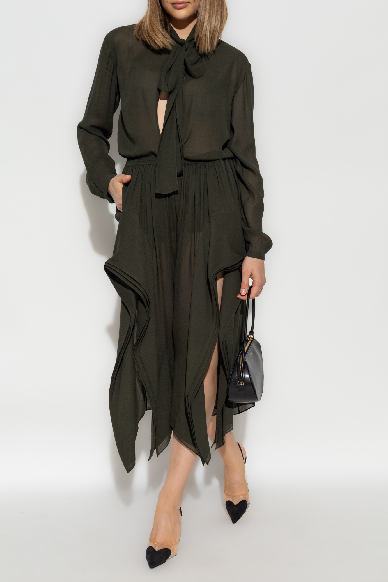 Transparent Trousers With Ruffles, Women's, Green