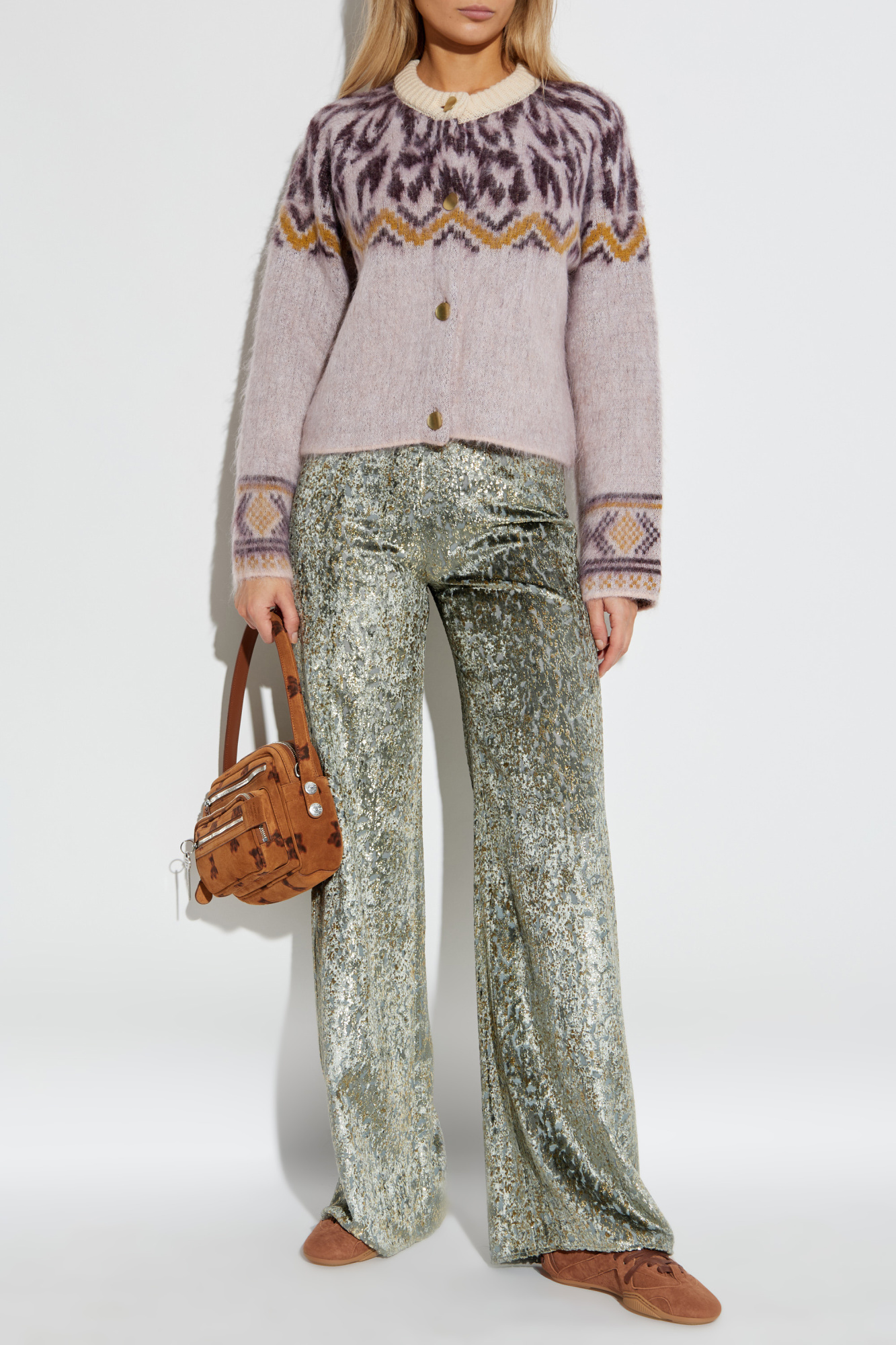 Velvet Trousers With Lurex Thread, Women's, Silver