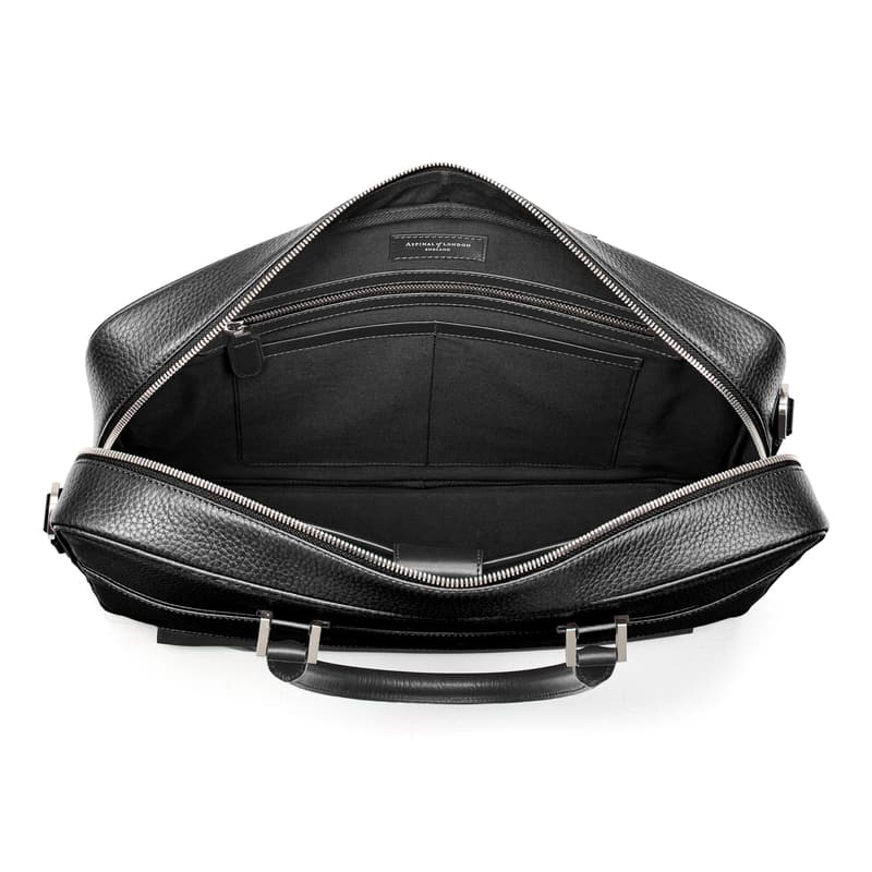 Mount Street Leather Laptop Briefcase Bag in Black Pebble
