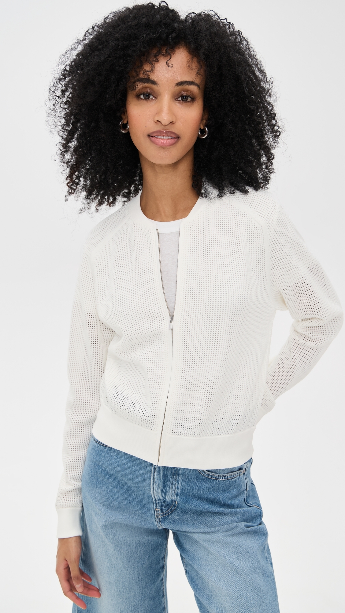 Theory Pointelle Bomber White P