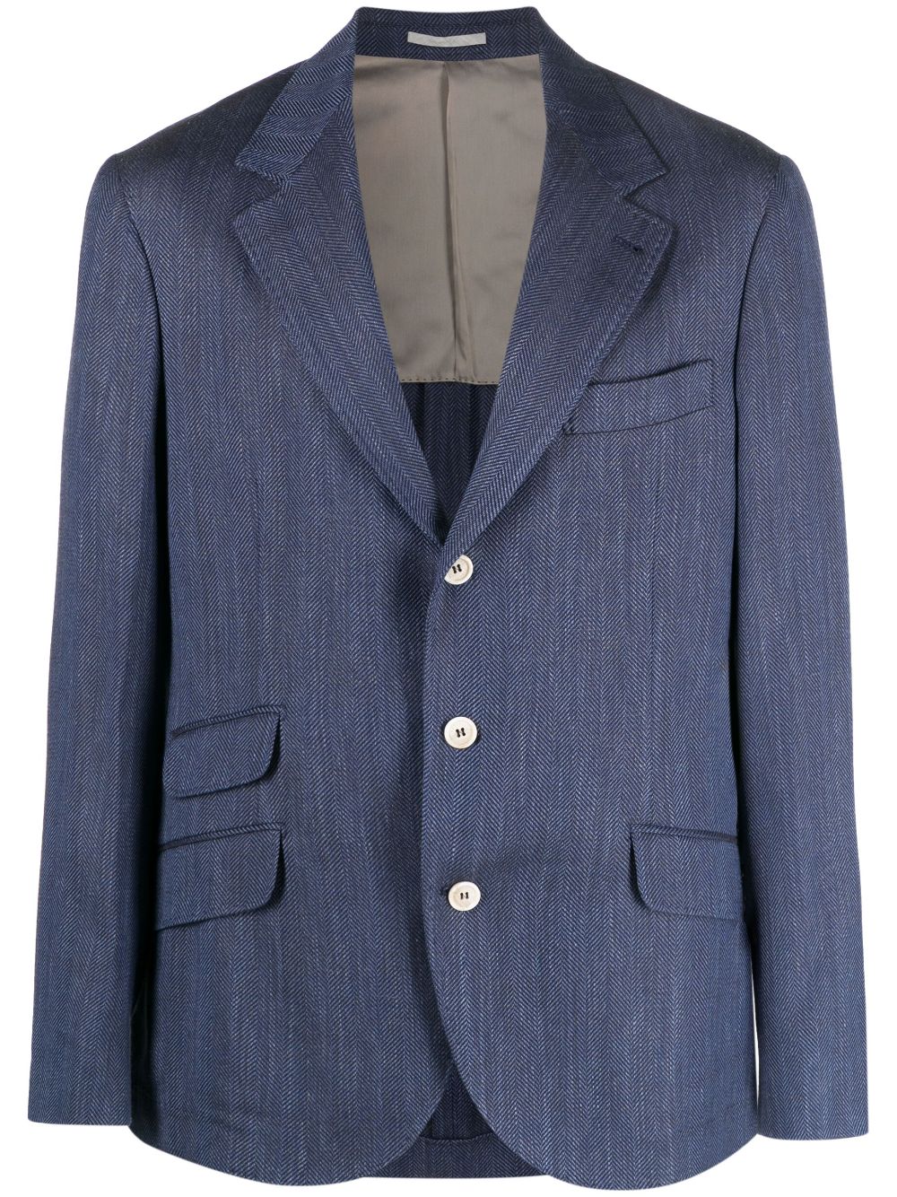 Herringbone-pattern single-breasted blazer - Blue