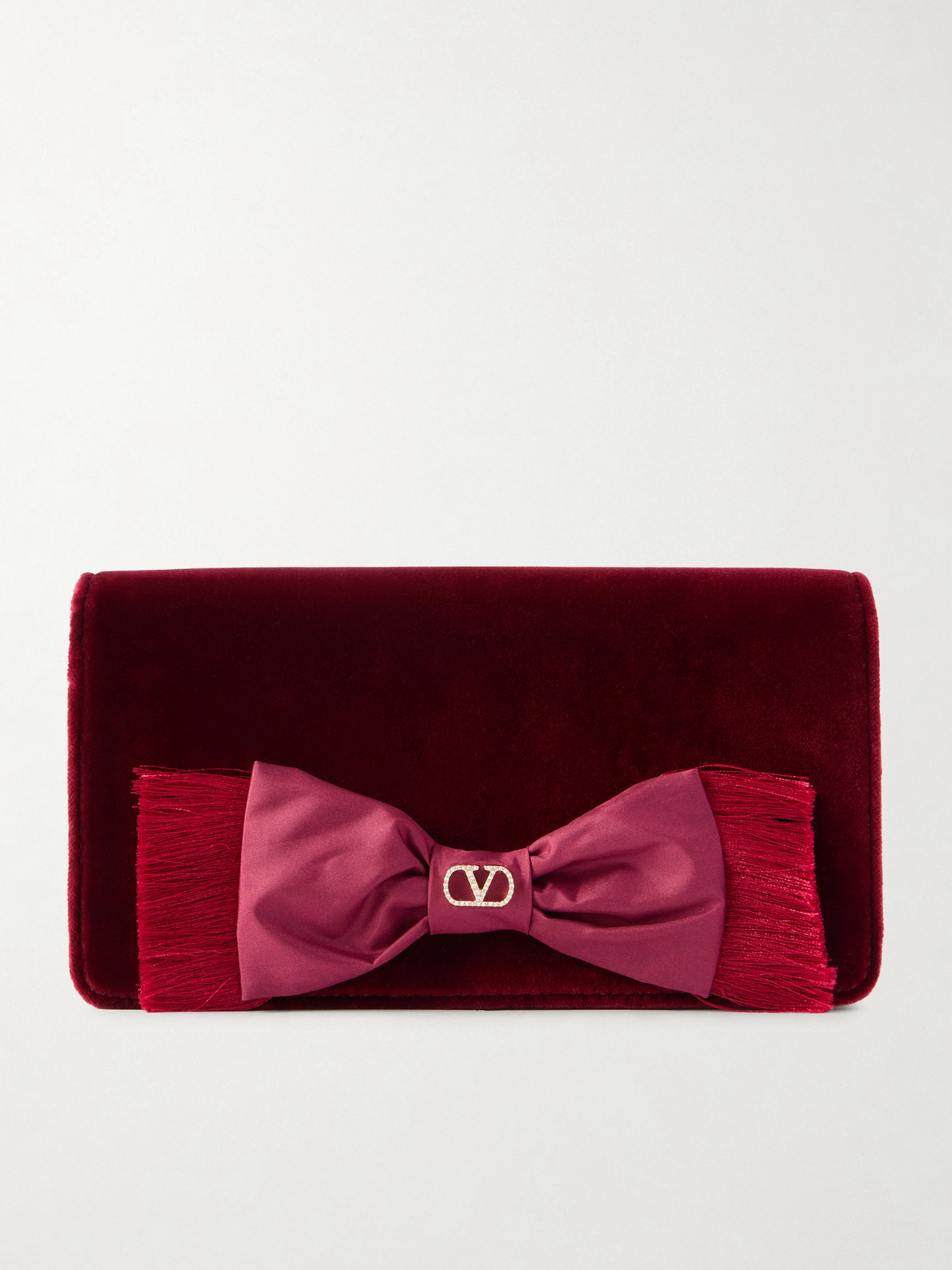 Vlogo Signature Mini Bow-detailed Velvet Shoulder Bag - Burgundy
