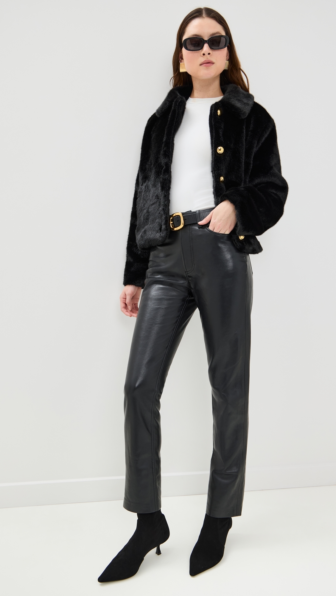 Faux Fur Collared Jacket Black