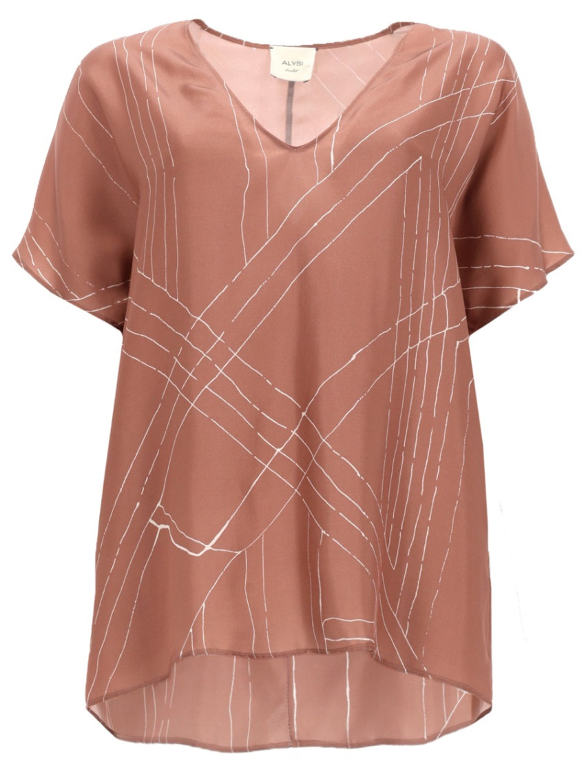 Beige Printed V Neck Top